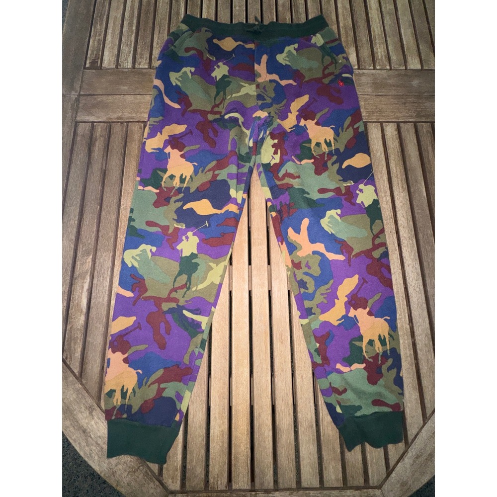 Polo Ralph Lauren Boys L 14-16 Pony Camo Fleece Jogger Sweatpants Purple Multi